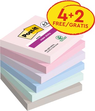 [259203] Post-it super sticky notes soulful, 90 feuilles, ft 76 x 76 mm, 4 + 2 gratuit