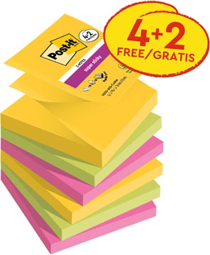 [259228] Post-it super sticky z-notes carnival, 90 feuilles, ft 76 x 76 mm, 4 + 2 gratuit