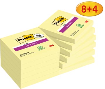[259453] Post-it super sticky notes canary yellow, 90 feuilles, ft 76 x 76 mm, 8 + 4 gratuit
