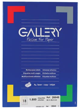 [26646] Gallery étiquettes blanches ft 66 x 46,6 mm (l x h), coins arrondis, 18 par feuille