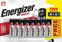 Energizer piles max aa, blister de 8 pièces + 4 pièces gratuites