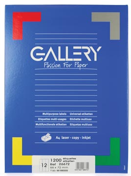 [26672] Gallery étiquettes blanches ft 66 x 72 mm (l x h), coins arrondis, 12 par feuille
