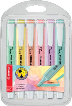 [275/6-08] Stabilo swing cool pastel surligneur, étui en plastique de 6 pièces en couleurs assorties