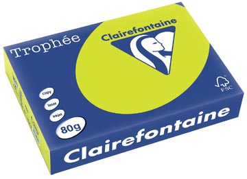 [2975C] Clairefontaine trophée intens, papier couleur, a4, 80 g, 500 feuilles, vert fluo
