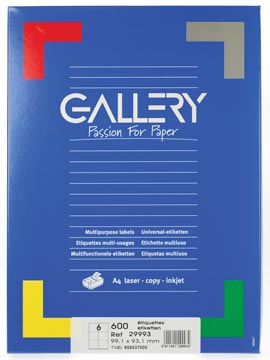 [29993] Gallery étiquettes blanches ft 99,1 x 93,1 mm (l x h), coins arrondis, 6 par feuille