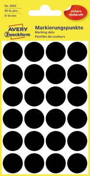 [3003A] Avery etiquettes ronds diamètre 18 mm, noir, 96 pièces