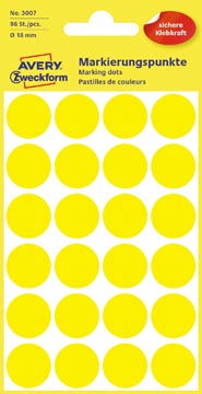[3007A] Avery etiquettes ronds diamètre 18 mm, jaune, 96 pièces