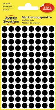 [3009A] Avery etiquettes ronds diamètre 8 mm, noir, 416 pièces