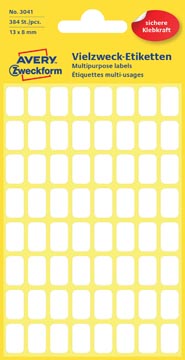[3041A] Avery etiquettes blanches ft 13 x 8 mm (l x h), 384 pièces