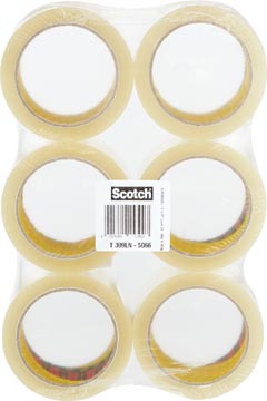 [309BC5T] Scotch ruban d'emballage silencieux, ft 50 mm x 66 m, transparent, paquet de 6 rouleaux