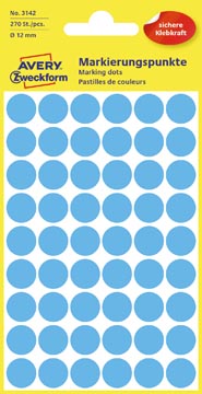 [3142] Avery etiquettes ronds diamètre 12 mm, bleu, 270 pièces