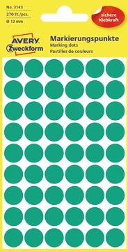 [3143A] Avery etiquettes ronds diamètre 12 mm, vert, 270 pièces