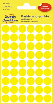 [3144A] Avery etiquettes ronds diamètre 12 mm, jaune, 270 pièces