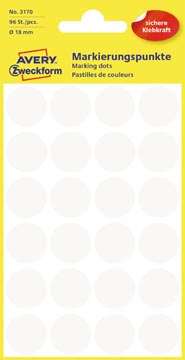 [3170] Avery etiquettes ronds diamètre 18 mm, blanc, 96 pièces