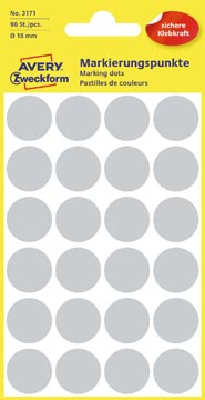 [3171] Avery etiquettes ronds diamètre 18 mm, gris, 96 pièces