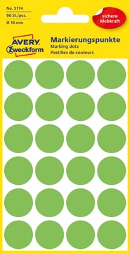[3174] Avery etiquettes ronds diamètre 18 mm, vert clair, 96 pièces
