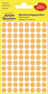 [3178] Avery etiquettes ronds diamètre 8 mm, orange clair, 416 pièces