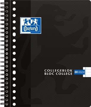 [323310] Oxford school bloc collège, ft a5+, 160 pages, 17 trous, marge, ligné, noir