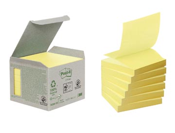 [3301B] Post-it recycled z-notes, 100 feuilles, ft 76 x 76 mm, jaune, paquet de 6 blocs