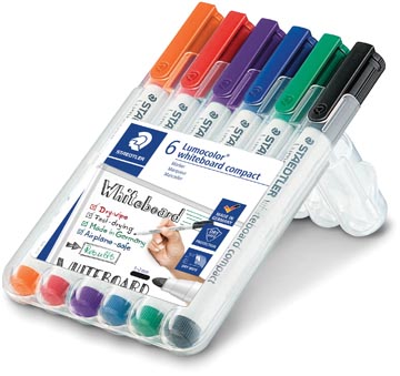 [341WP6] Staedtler whiteboardmarker lumocolor compact, étui chevalet de 6 pièces en couleurs assorties