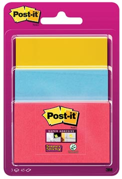 [3432S3P] Post-it super sticky notes, 45 feuilles, 3 formats, couleurs assorties , sous blister