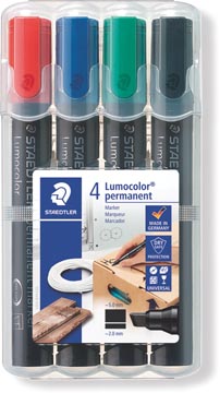 [631379] Staedtler lumocolor 350, marqueur permanent, pointe biseautée, 2 - 5 mm, étui de 4 pièces en couleurs ass
