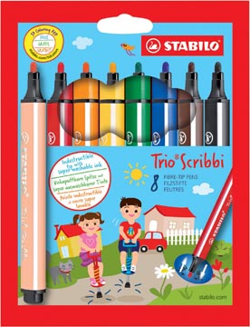 [3688] Stabilo trio scribbi feutre, blister de 8 pièces en couleurs assorties