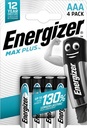 Energizer piles max plus aaa/lr03/e92, blister de 4