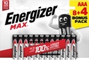 Energizer piles max aaa/lr03/e92, blister de 8 + 4