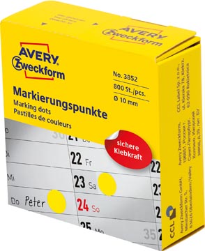 [3852] Avery marking dots, diamètre 10 mm, rouleau avec 800 pièces, jaune