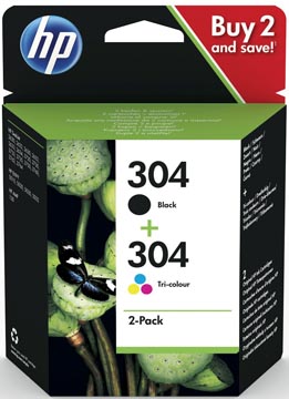 [3JB05AE] Hp cartouche d'encre 304, 100-120 pages, oem 3jb05ae, 1 x noir et 1x 3 couleurs