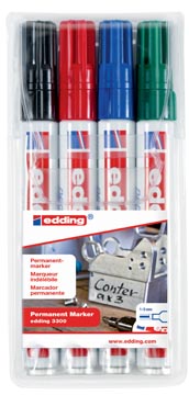 [4069000] Edding marqueur permanent e-3300 étui de 4 pièces en couleurs assorties
