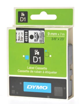 [40910] Dymo d1 ruban 9 mm, noir sur transparent