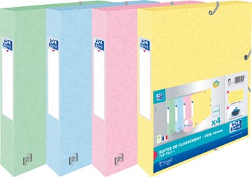 [4132074] Oxford top file+ boîte de rangement, dos de 4 cm, couleurs pastel assorties, paquet de 4 pièces