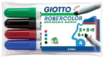 [413500] Giotto robercolor marqueur pour tableaux blancs maxi, biseautée, étui de 4 pièces en couleurs assorties