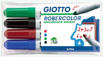 [413700] Giotto robercolor marqueur pour tableaux blancs maxi, ronde, étui de 4 pièces en couleurs assorties