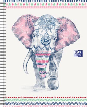 [4143833] Oxford boho chic cahier spiralé, ft a4+, 120 pages, quadrillé 5 mm, éléphant