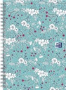 Oxford floral couverture rembordée cahier à spirale, ft b5, 60 feuilles, ligné, turquoise