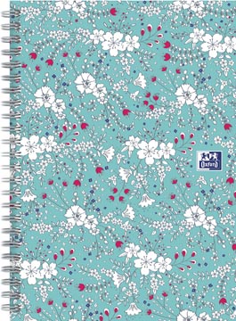 [4143834] Oxford floral couverture rembordée cahier à spirale, ft b5, 60 feuilles, ligné, turquoise