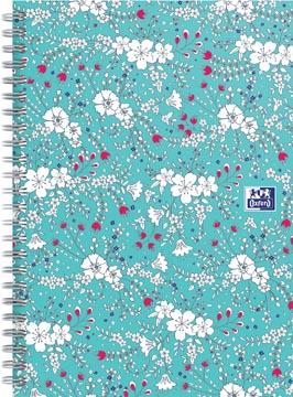 [4143836] Oxford floral couverture rembordée cahier à spirale, ft b5, 60 feuilles, quadrillé 5 mm, turquoise