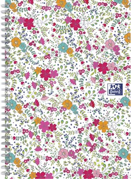 [4143837] Oxford floral couverture rembordée cahier à spirale, ft b5, 60 feuilles, quadrillé 5 mm, blanc