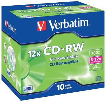 [43148] Verbatim cd réinscriptible cd-rw, boîte de 10 pièces, emballées individuellement (jewel case)