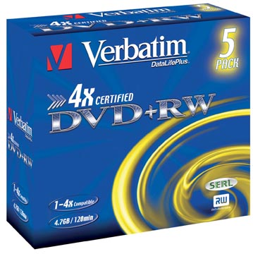 [43229] Verbatim dvd réinscriptible, boîte de 5 pièces, emballées individuellement (jewel case)