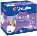 Verbatim dvd enregistrable dvd+r, imprimable, boîte de 10 pièces, emballées individuellement (jewel case)