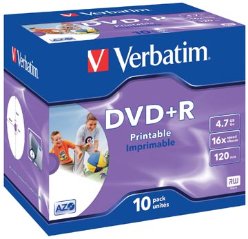 [43508] Verbatim dvd enregistrable dvd+r, imprimable, boîte de 10 pièces, emballées individuellement (jewel case)