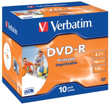 [43521] Verbatim dvd enregistrable dvd-r, imprimable, boîte de 10 pièces, emballées individuellement (jewel case)