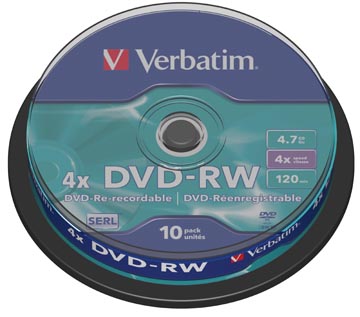 [43552] Verbatim dvd réinscriptible dvd-rw, spindle de 10 pièces