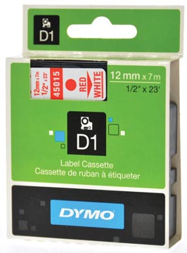 [4501500] Dymo d1 ruban 12 mm, rouge sur blanc