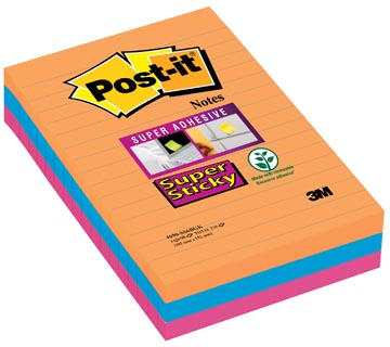 [4690SEG] Post-it super sticky notes xxl boost, 90 feuilles, ft 101 x 152 mm, ligné, couleurs assorties, paquet de