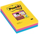 Post-it super sticky notes xxl carnival, 90 feuilles, ft 101 x 152 mm, ligné, couleurs assorties, paquet